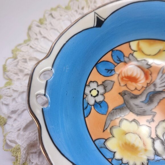 Noritake Bowl Hand Painted Bird and Flowers M Stamp Vintage Made in Japan - Picture 4 of 12